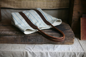 1930's era Ticking Fabric Carryall - SOLD
