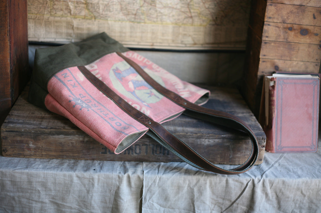 1940's era Feedsack & Canvas Carryall - SOLD