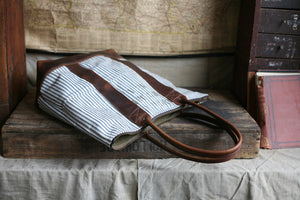 WWII era Ticking Fabric Zip-Top Carryall - SOLD
