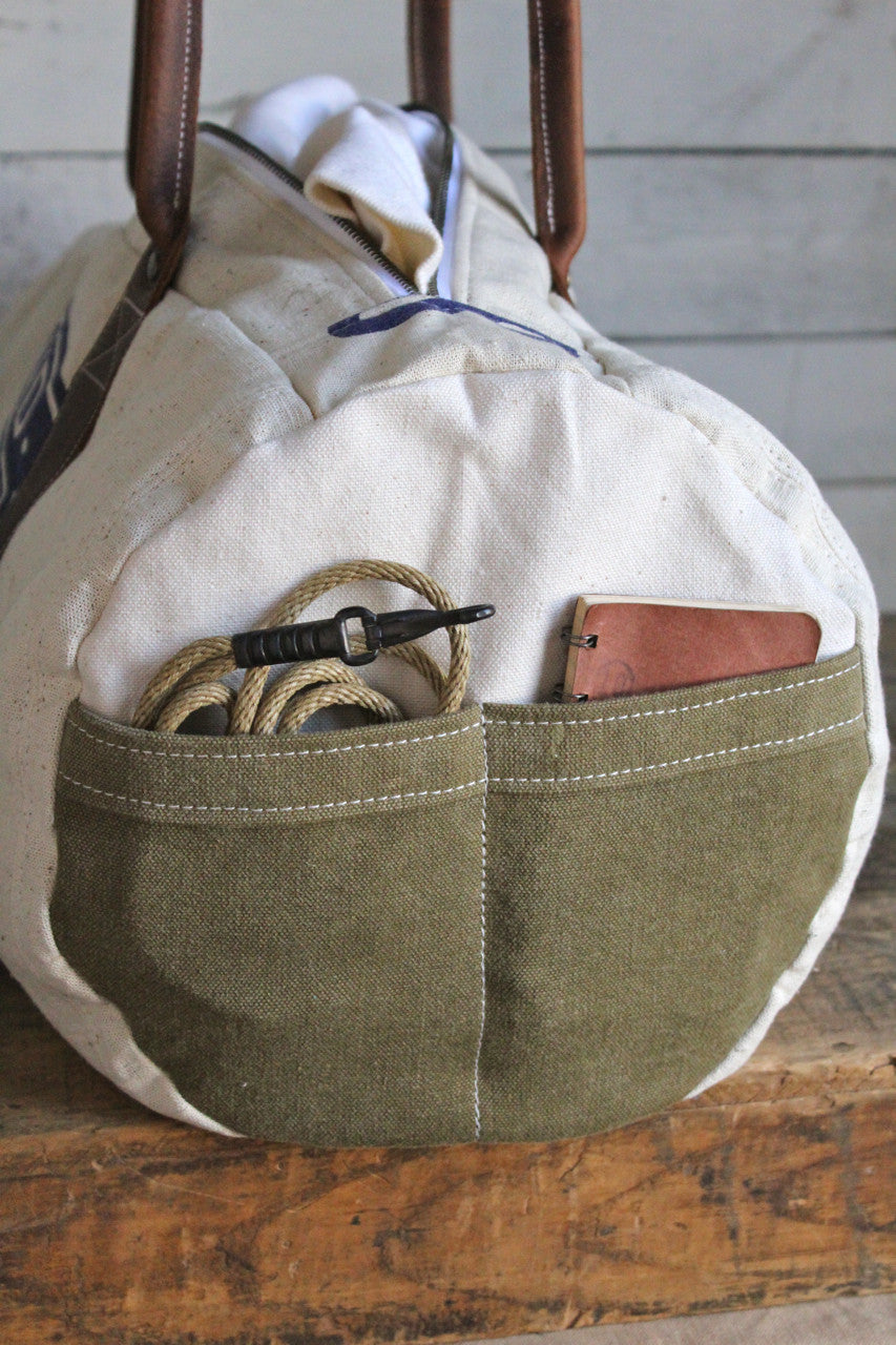 1940's era Canvas and Leather Duffle Bag