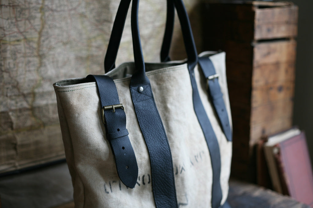 WWII era Canvas and Leather Carryall - SOLD