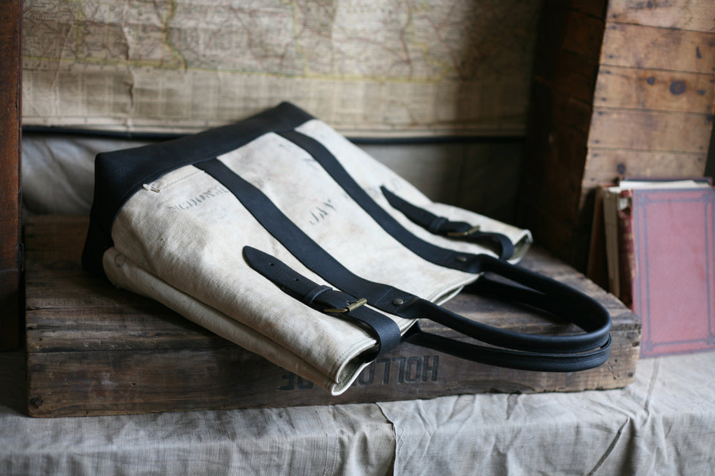 WWII era Canvas and Leather Carryall - SOLD