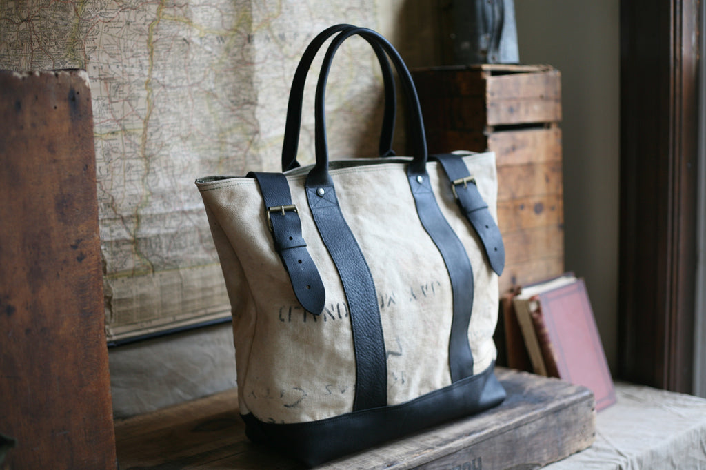 WWII era Canvas and Leather Carryall - SOLD