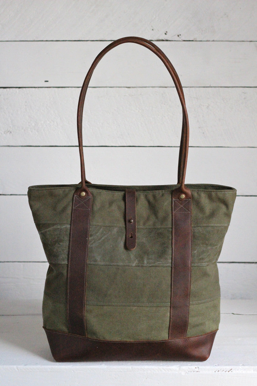 WWII era Striped Canvas and Leather Carryall