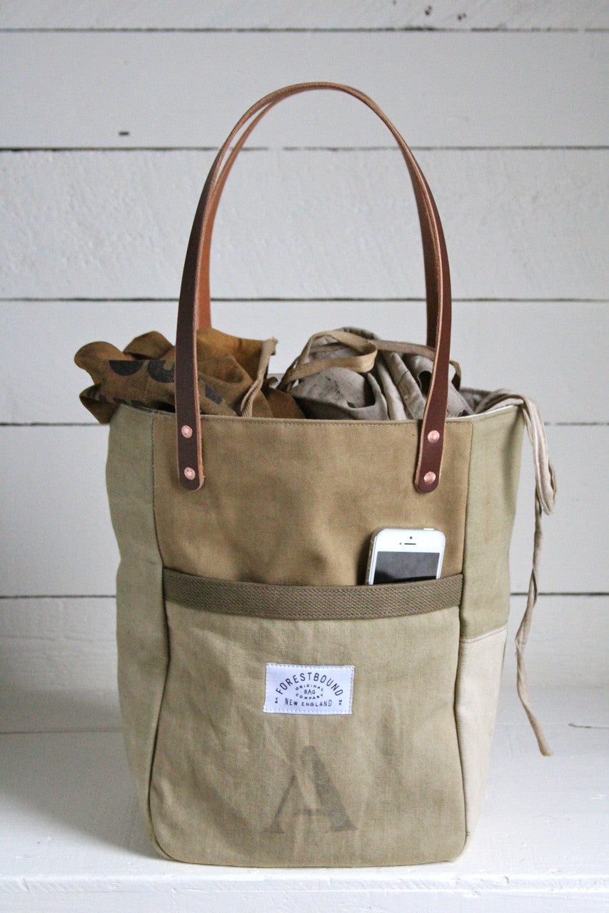WWII era Khaki Canvas Pocket Tote Bag
