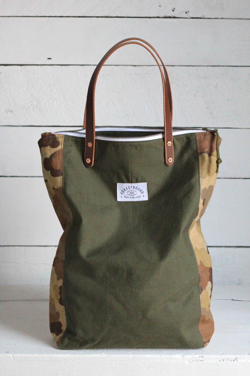The Rambler Tote / WWII era Canvas & Cloud Camo