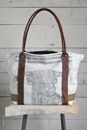 1950's era Feed Sack Zip-Top Carryall