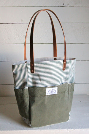 1950's era Ticking Fabric Pocket Tote