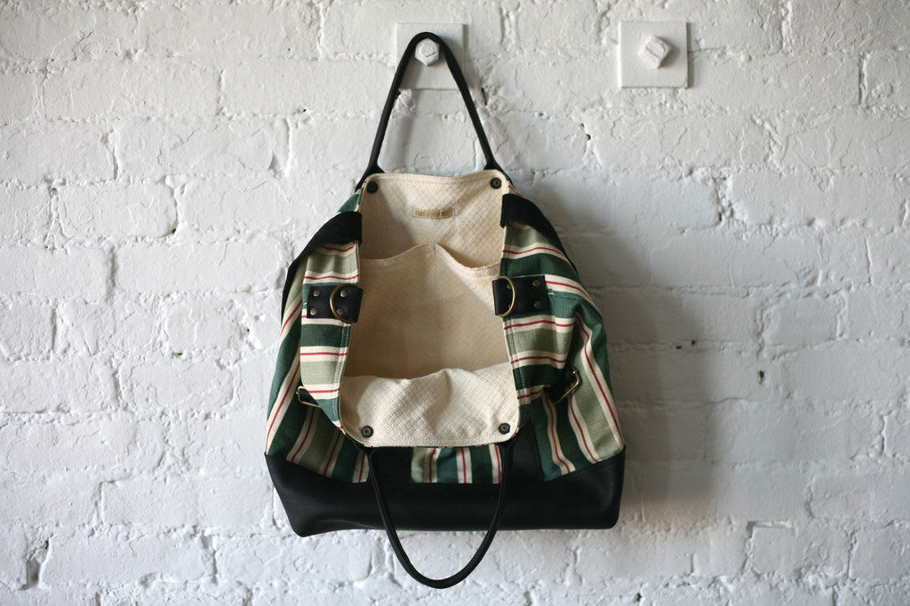 1940's era Ticking Fabric Weekend Bag