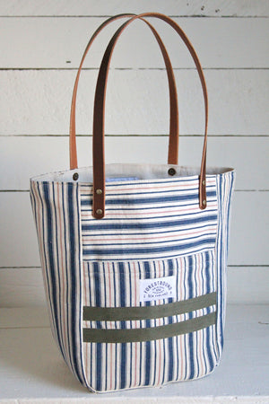 1940's era Ticking Fabric Pocket Tote