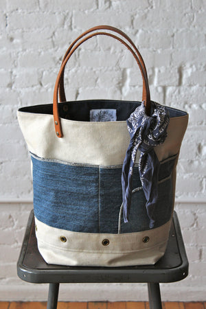 1950's era Canvas and Denim Tote Bag