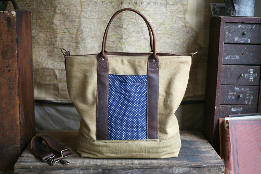 WWII era Canvas and Printed Cotton Carryall- SOLD