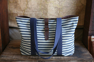 1940's era Ticking Fabric Carryall - SOLD