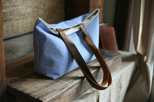 1940's era Ticking Fabric Tote Bag - SOLD