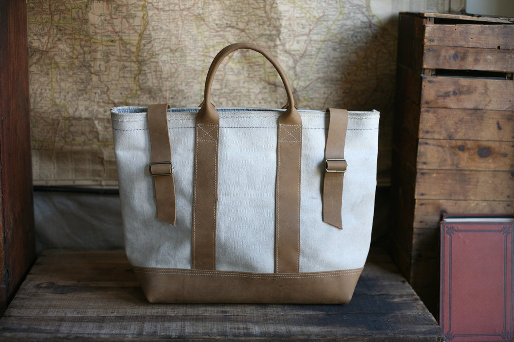 WWII era Leather Bottomed Canvas Carryall - SOLD