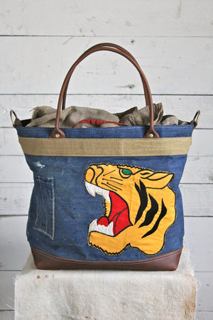 1930's era Denim & Tiger Head Carryall