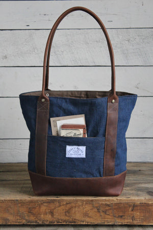 WWII era Denim and Leather Carryall