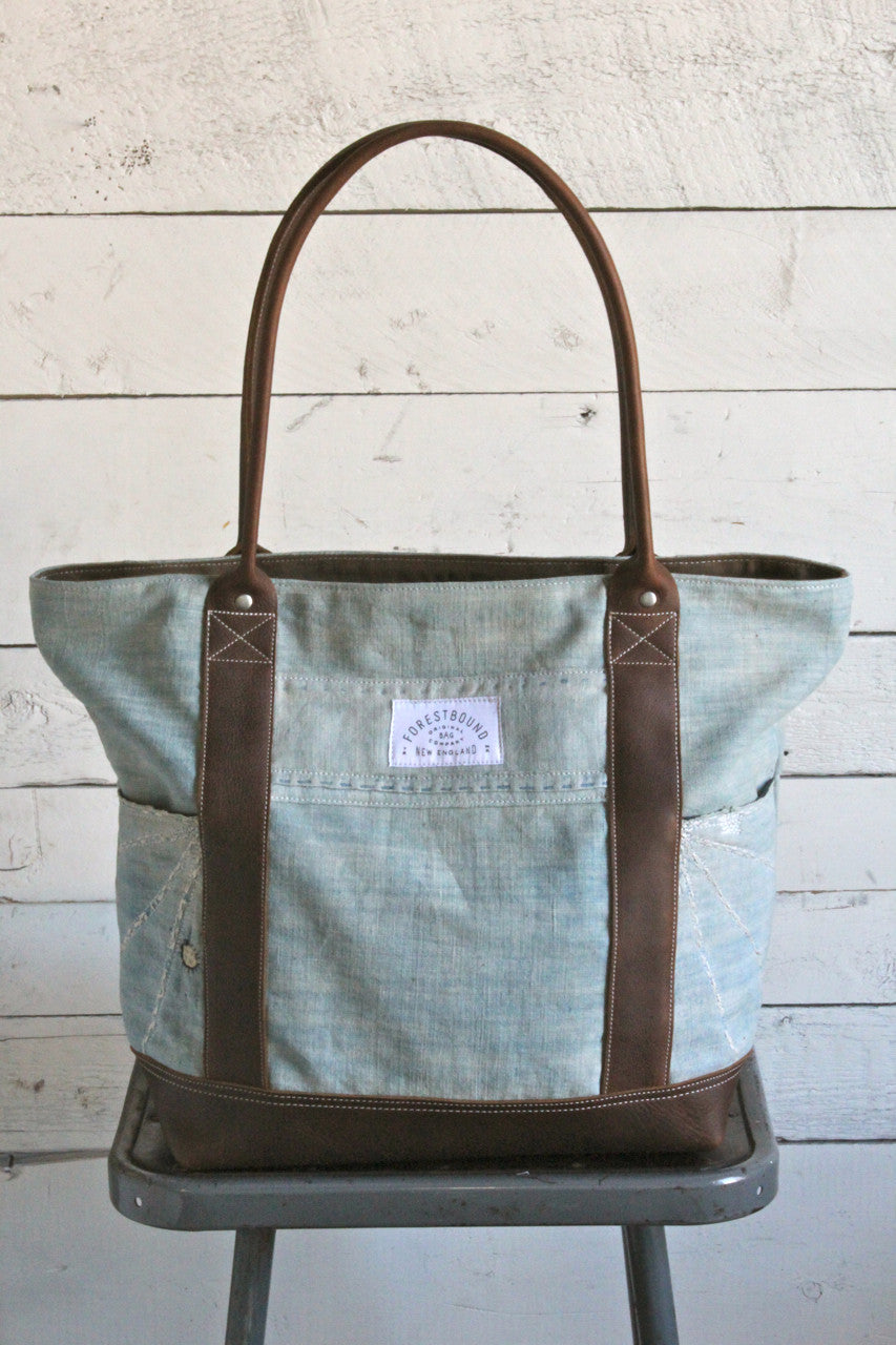Mid 19th Century Indigo Dyed Cotton Boro Carryall