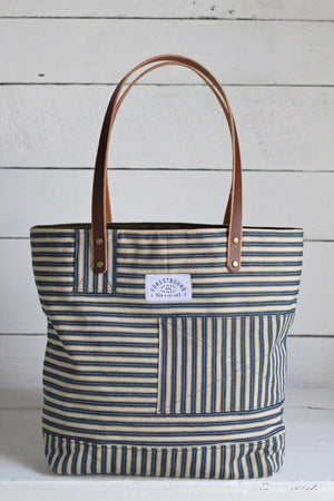 1940's era Ticking Fabric Tote Bag
