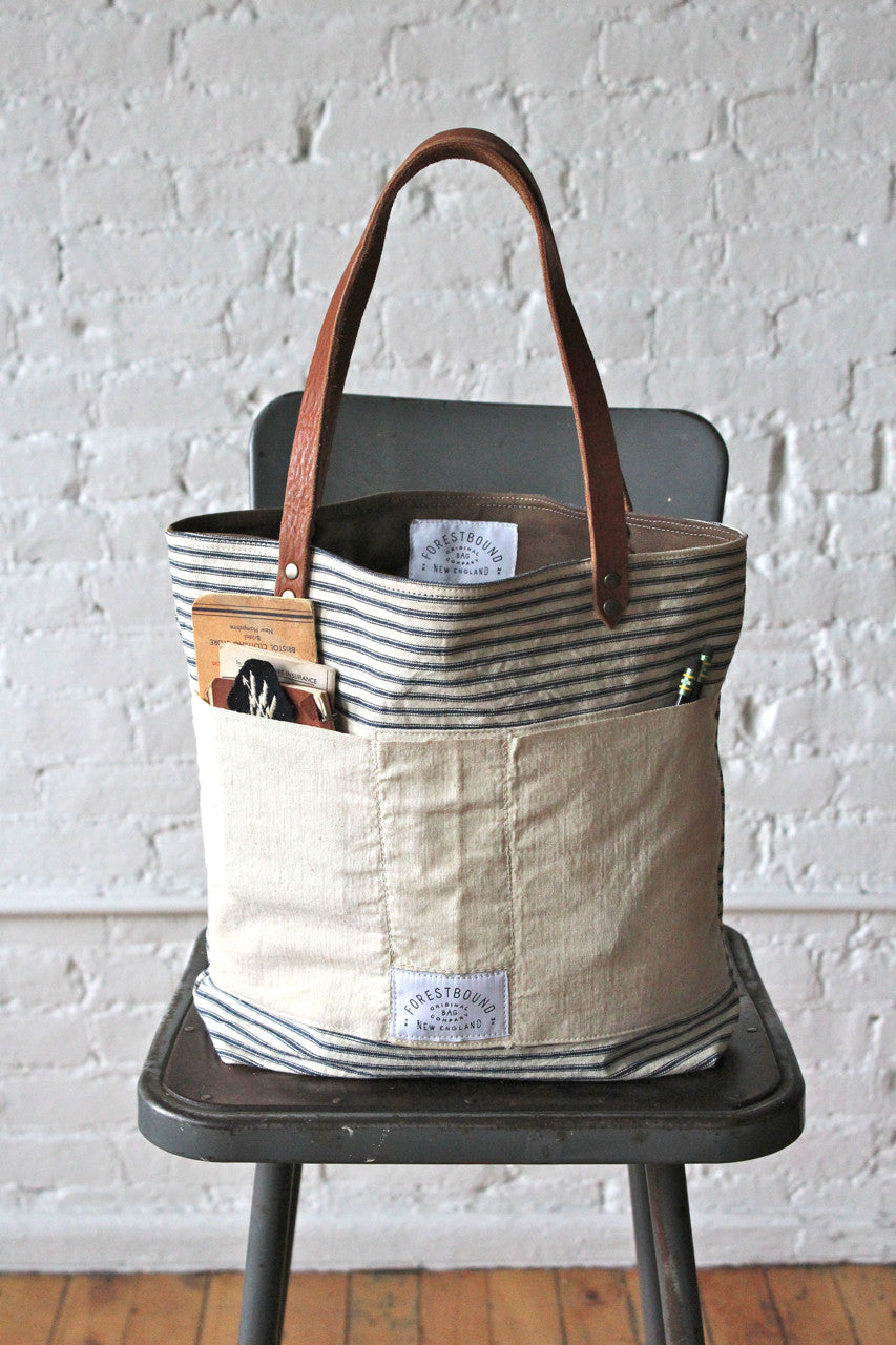 1950s era Ticking Fabric Tote Bag