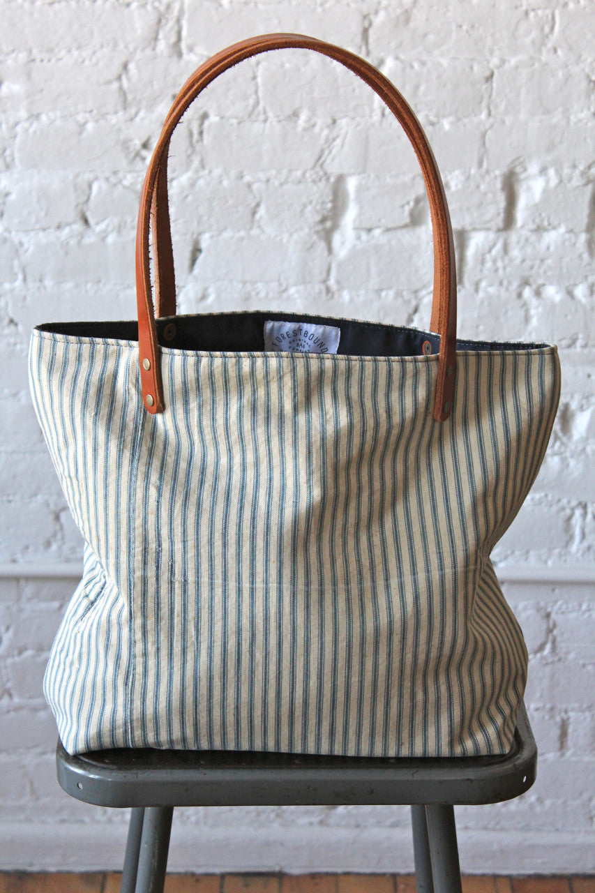 1940's era Ticking Fabric Tote Bag