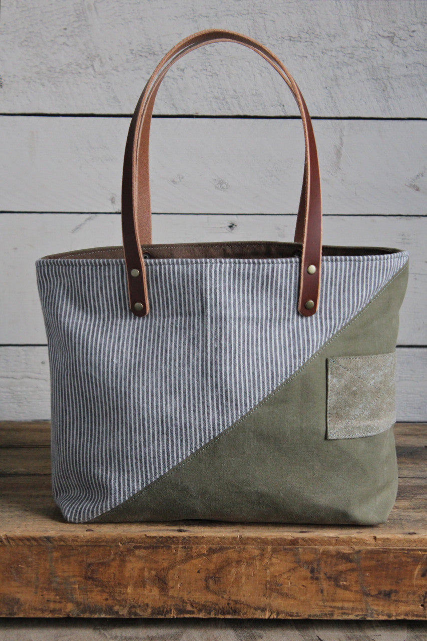 WWII era Canvas & 1950's era Striped Cotton Tote Bag