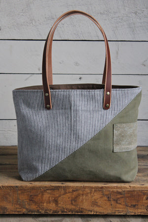 WWII era Canvas & 1950's era Striped Cotton Tote Bag