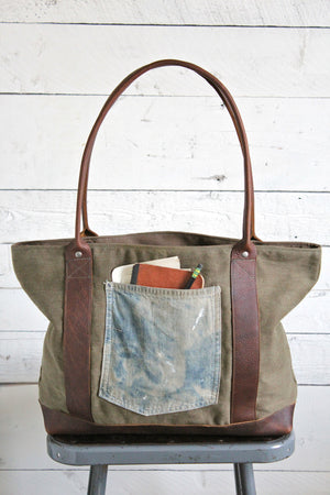 World War 1 era Canvas Carryall with 1920's era Denim Apron Pocket