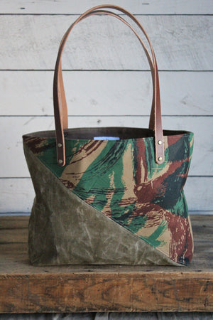 WWII era Canvas & Lizard Pattern Camo Tote Bag
