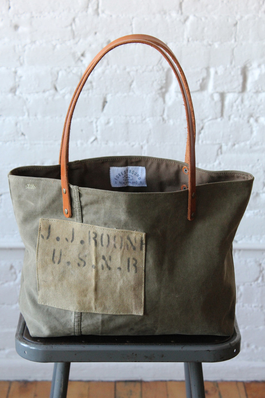 WWII era Two Tone US Military Canvas Tote Bag