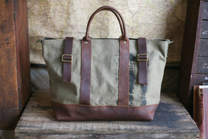 WWII era Canvas and Leather Carryall - SOLD