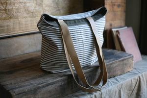 1940's era Ticking Fabric Tote Bag - SOLD