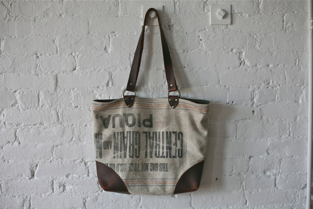 1940's era Canvas and Leather Tote Bag - SOLD