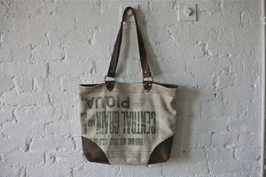 1940's era Canvas and Leather Tote Bag - SOLD