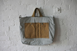 1950's era Ticking Fabric & Canvas Carryall
