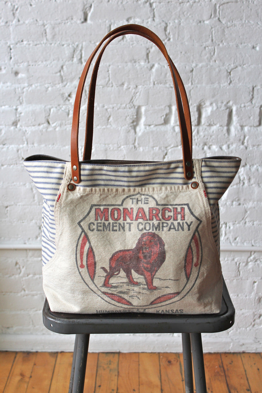 1940's era Ticking Fabric and Work Apron Tote Bag