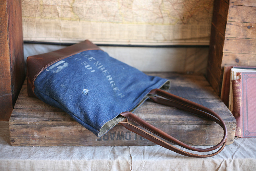 WWII era USN Denim and Leather Carryall - SOLD