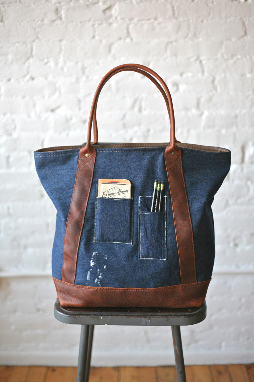 1940s era Denim & Leather Carryall