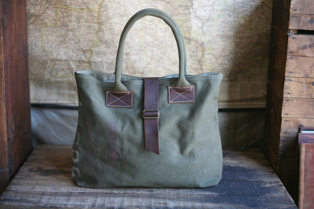 WWII era Canvas & Leather Tote Bag - SOLD