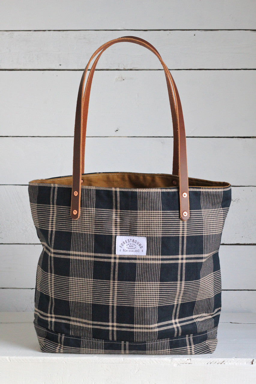 Deadstock Navy Plaid Tote Bag