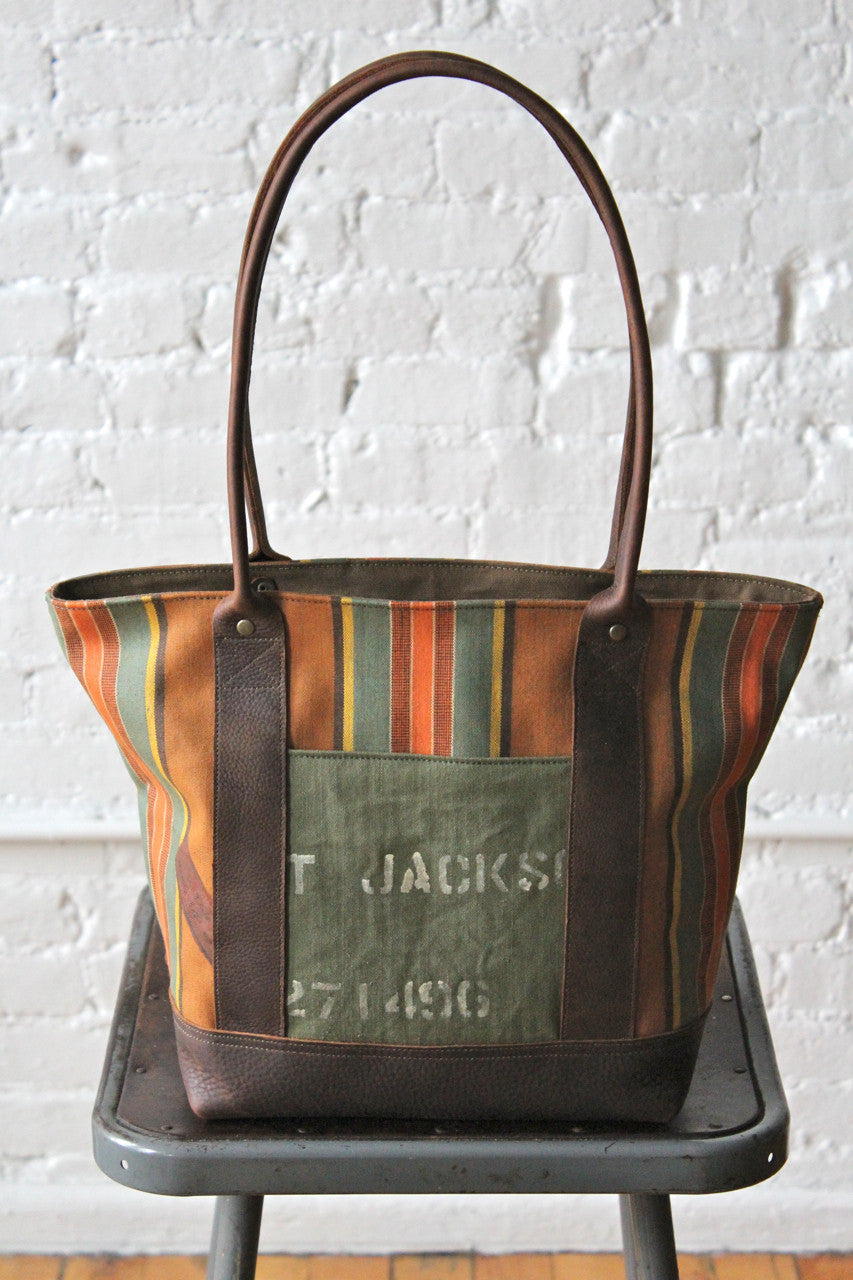 1940's era Striped Canvas Carryall