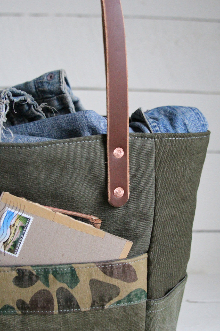 WWII era Canvas & Camo Pocket Tote Bag