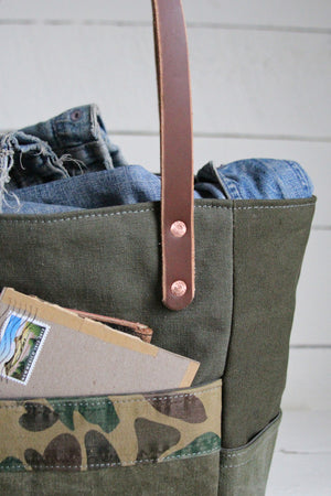 WWII era Canvas & Camo Pocket Tote Bag