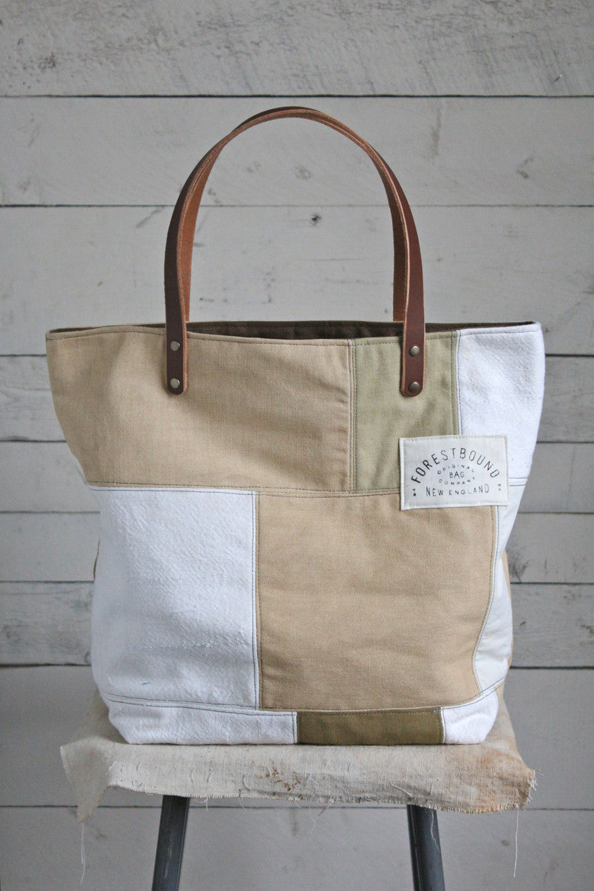 1940's-1950's era Pieced Feed Sack Canvas Tote Bag