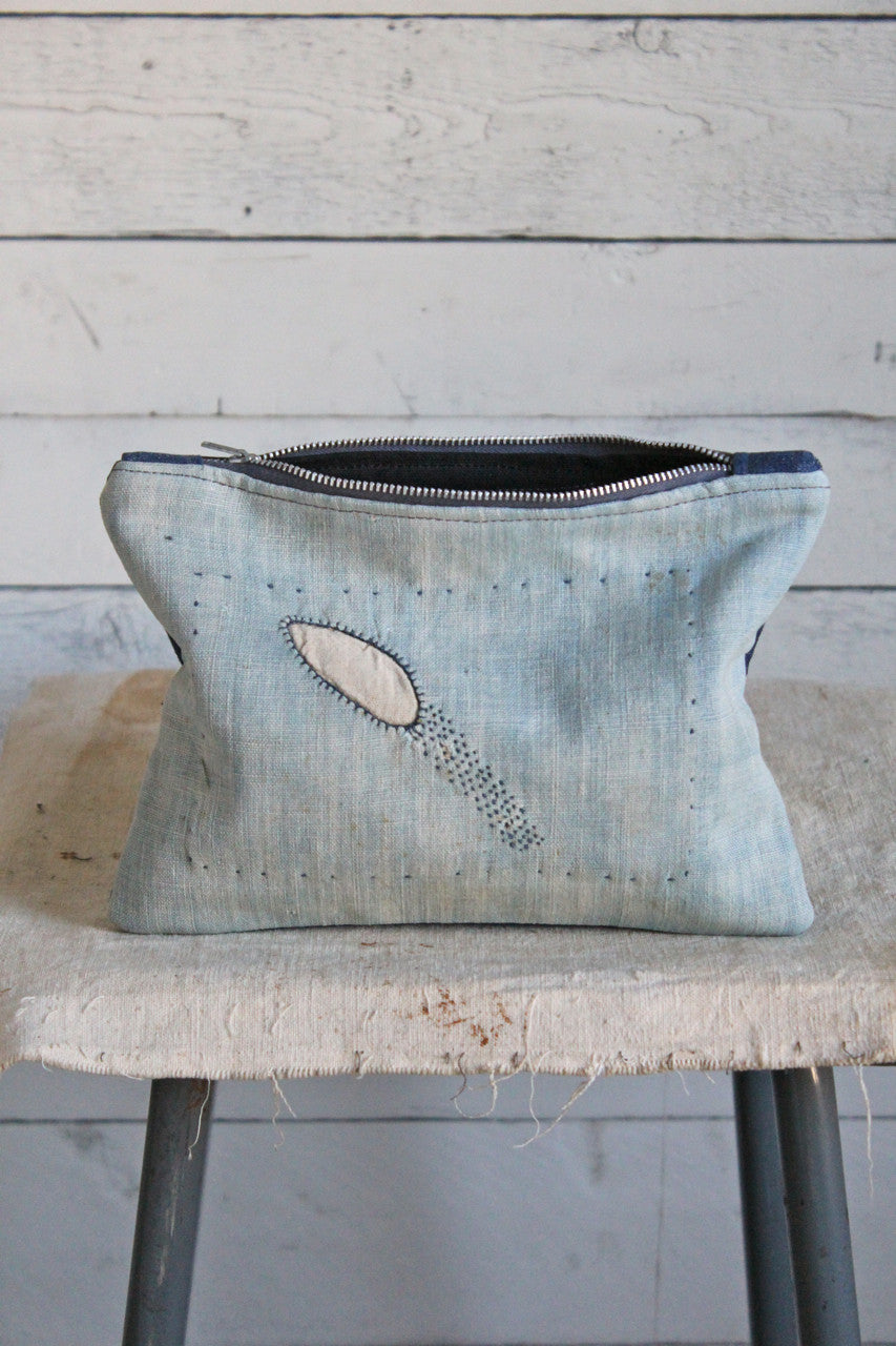 Early 1900's Japanese Indigo Dyed Cotton & WWII Era Denim Utility Pouch