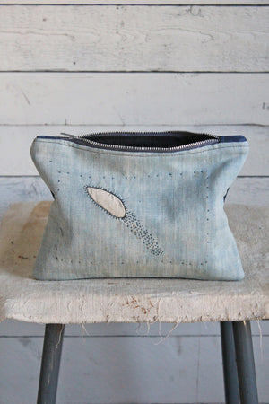 Early 1900's Japanese Indigo Dyed Cotton & WWII Era Denim Utility Pouch