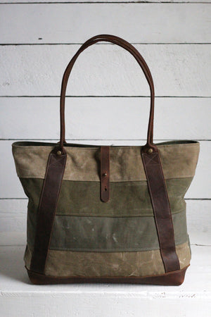 WWII era Striped Canvas and Leather Carryall