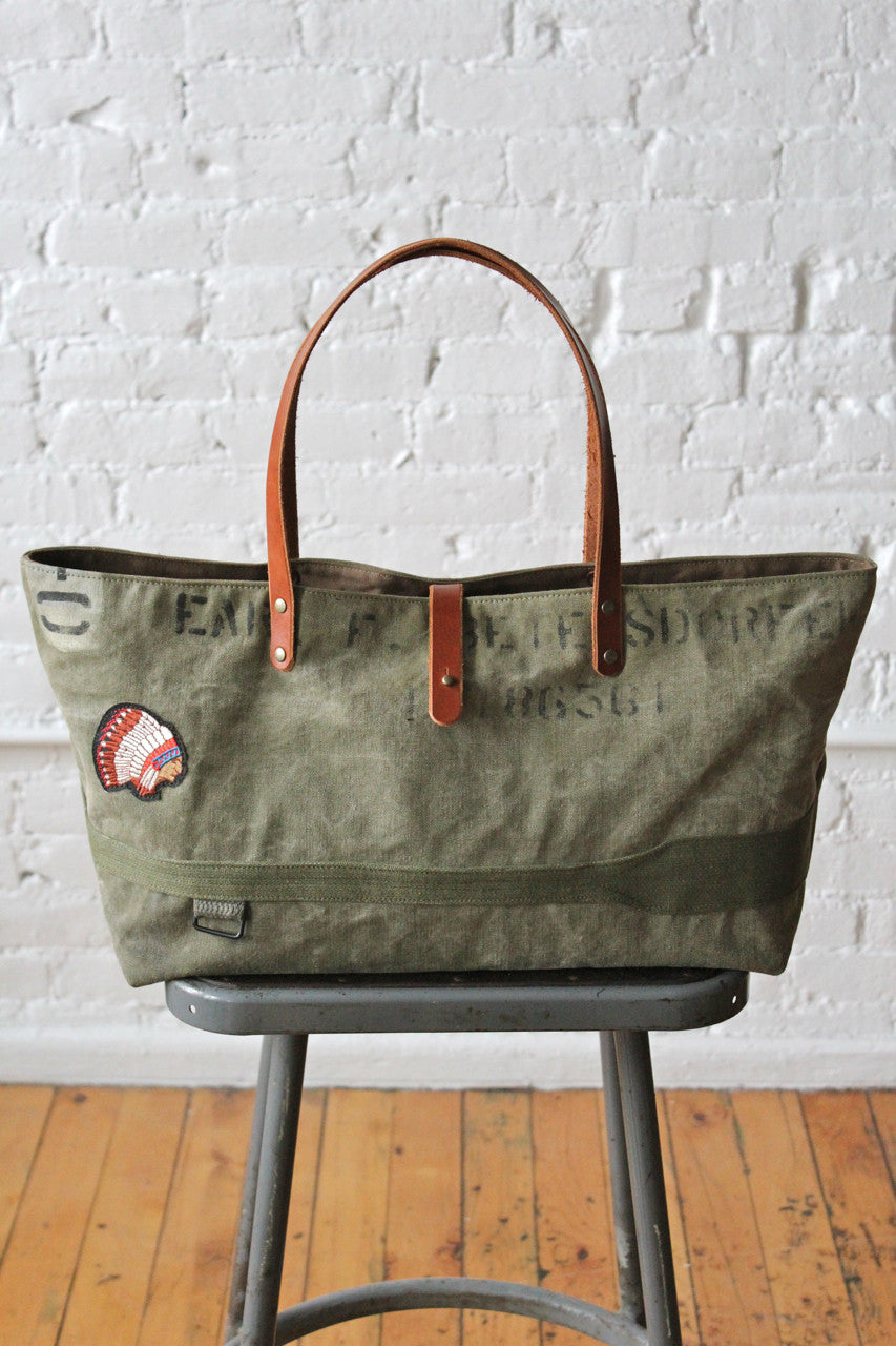 WWII era Canvas Tote Bag w/ Patches